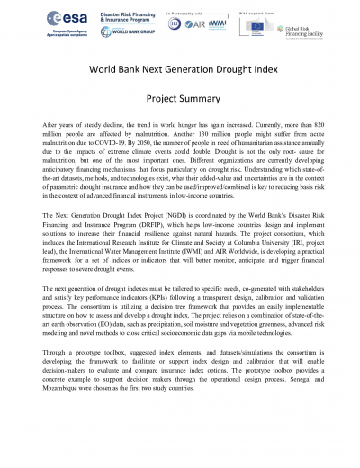 World Bank Next Generation Drought Index: Project Summary